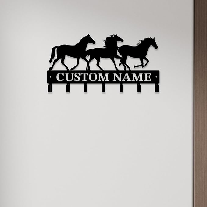 Personalized Custom Name Farm Horse Wall Key Hooks,Metal Horse Art Clothes Hooks,Metal Horse Wall Home Storage Decorative,For Front Door, Hallway, Kitchen, Bedroom,Keys,Hats (Style G)