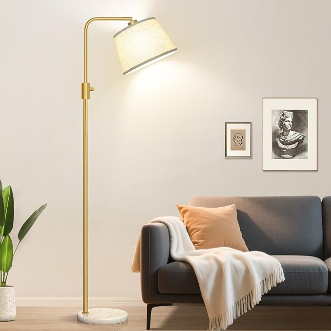 Nintiue Dimmable Gold Floor Lamp, 1000 LM LED Edison Bulb Included, Arc Floor Lamps for Living Room with Marble Base, Modern Standing Lamp Tall Lamps for Living Room Bedroom