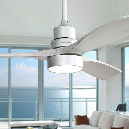 Sofucor 52 Inch Ceiling Fan with Lights, Low Profile Flush Mount Mordern Wood Ceiling Fan with Remote for Indoor Farmhouse Bedroom Living Room Outdoor Patio Porch, Reversible DC Motor, Noiseless