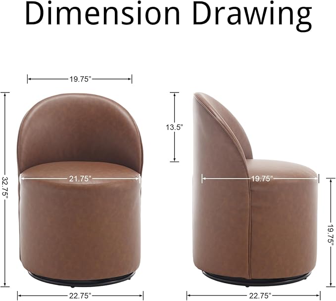 Modern Barrel Dining Chairs Set of 3, Swivel Base Cognac PU Leather Accent Chair 360°Rotating Mid-Century Dining Side Chair Kitchen Chair for Living Room, Bedroom, Home, Office, Kitchen(Brown)