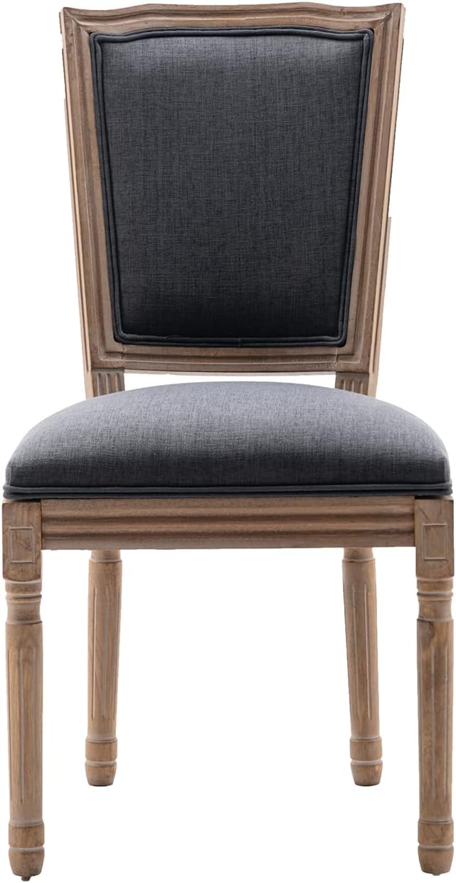 Nrizc Farmhouse Dining Chairs Set of 4, French Dining Chairs with Square Back, Brown Wood Legs, French Bistro Chairs for Dining Room/Living Room/Kitchen/Restaurant, Dark Grey