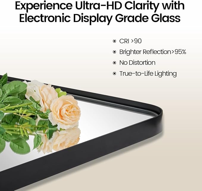 ANDY STAR 22"x34" Matte Black Pivot Mirror for Bathroom, Metal Frame Bathroom Mirrors for Wall，Rectangle Titling Vanity Wall Mirror with Rounded Corner Design Hangs Vertically Only