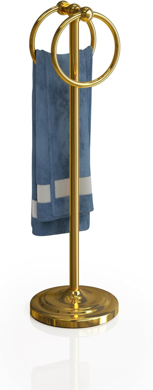 BGL Fingertip Towel Holder Stand Hand Towel Ring for Bathroom or Kitchen Vanity Countertops to Store Hand Towels Washcloths or dishcloths - 2 Hanging Rings,Gold…