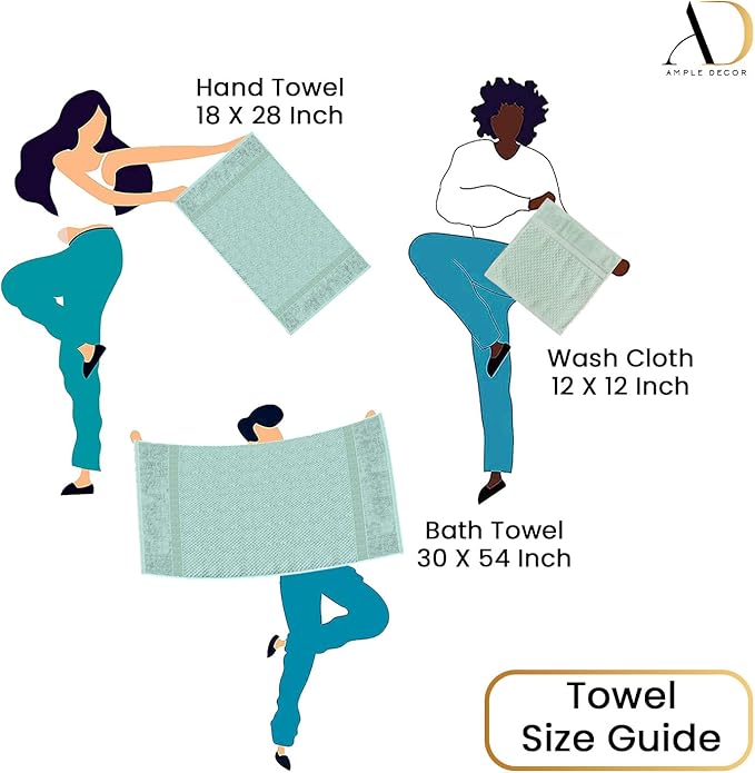 Ample Decor Bathroom Towel Set of 6-2 Bath Towel, 2 Hand Towel, 2 Wash Cloths - Ideal for Gifting, Hotel, Gym, Spa - Mint Green