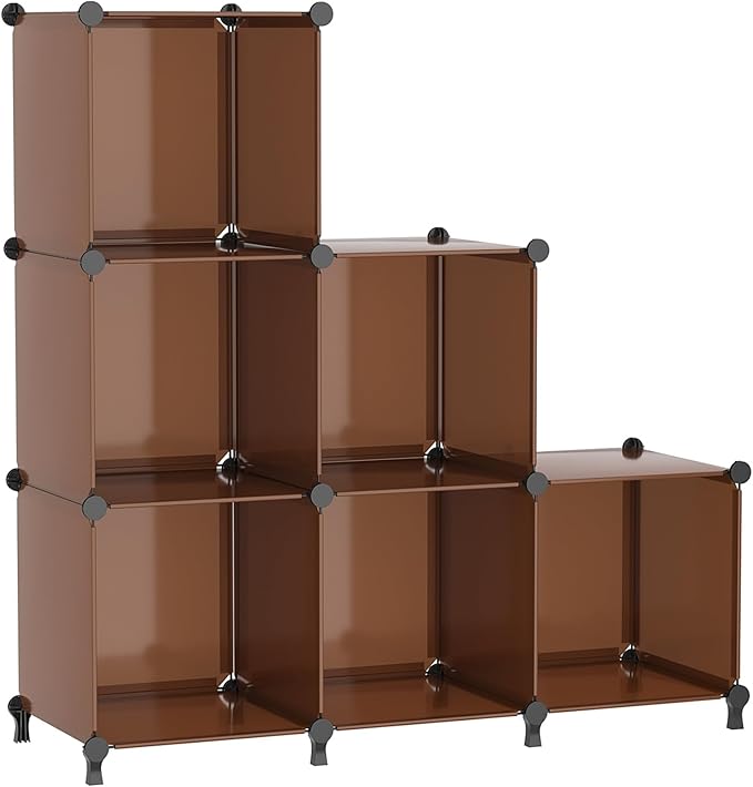 AWTATOS Cube Storage Organizer, Storage Cubes Shelves Bookshelf, 6 Cube Closet Organizers and Storage, DIY Stackable Plastic Clothes Organizer Shelving for Bedroom, Home, Cocoa Brown