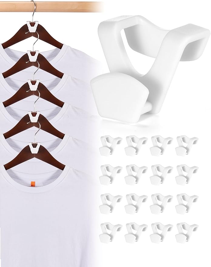 HOUSE DAY Space Saving Hangers 20 Pack, Clothes Hanger Connector Hooks, Heavy Duty Closet Space Saver, Small Space Solutions, Cascading Dorm Room Closet Organizer and Storage - White