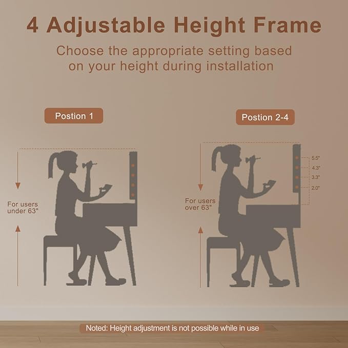 Solid Wood Vanity Desk with Mirror and Lights,Adjustable Height and Brightness, Makeup Vanity with 3 Drawers,Semi-Assembled,Dressing Table for Bedroom (Natural)