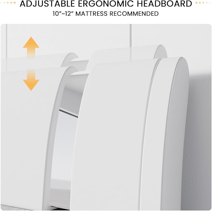 SHA CERLIN Queen Platform Bed Frame with Iron Pieces Decor and Adjustable Headboard/Deluxe Upholstered Modern Bed with Solid Wooden Slats Support/No Box Spring Needed, White