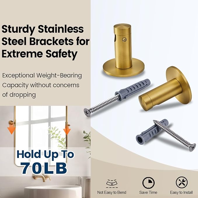 ANDY STAR 22"x34" Brushed Gold Pivot Mirror for Bathroom, Brass Metal Frame Bathroom Mirrors for Wall，Rectangle Titling Vanity Wall Mirror with Rounded Corner Design Hangs Vertically Only