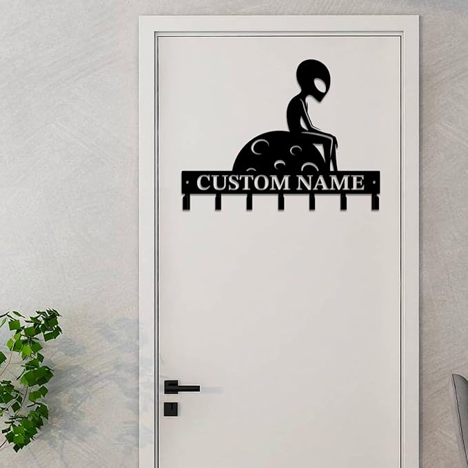 Personalized Custom Alien ET Metal Wall Keys Hooks,Clothes Hooks Alien ET Art coat racks,door holder,Black Alien ET decorations for home,Entrance doors,Hallway, Bedroom,Keys,Hats (Style D)
