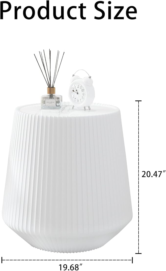 Round Coffee Table Set with Sintered Stone Tabletop, 26.77" White Drum Center Table and 19.68" White Coffee Table Set, 2 Pieces Living Room Table Set with Fluted PU Leather Cover& Stable Base