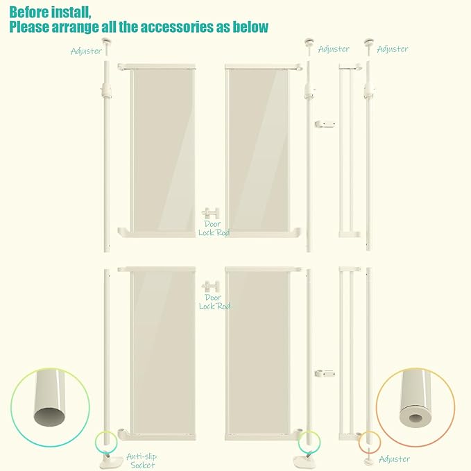 74" High Extra Tall Cat Gate,33.85-42" Wide Opening.Auto Closing and No Drilling Pressure Mount Design,Tall Dog Gates for Doorway, Stairs, House, Innovation Double Opening Pet Gate,Transparent,White