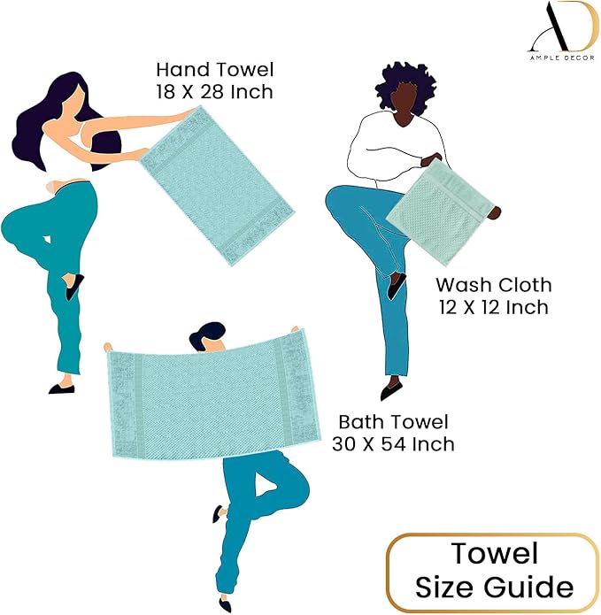 Ample Decor Bathroom Towel Set of 18-4 Bath Towel, 4 Hand Towel, 10 Wash Cloths - Ideal for Gifting, Hotel, Gym, Spa - Mint Green