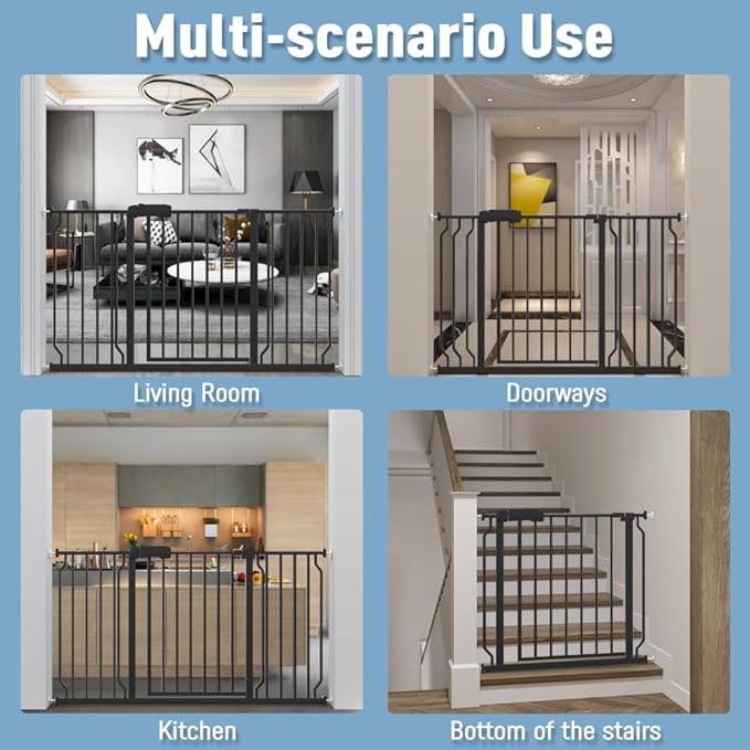 ALLAIBB Extra Wide Pressure Mount Baby Gate Auto Close Black Metal Child Dog Pet Safety Gates with Walk Through for Stairs,Doorways,Kitchen and Living Room (52.76-62.2"/134-158cm)