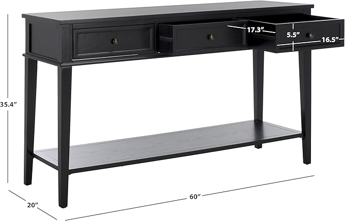 SAFAVIEH Home Collection Manelin Black/Antique Gold 3-Drawer Console Table for Living Room Foyer Bedroom Hallway Entryway Office