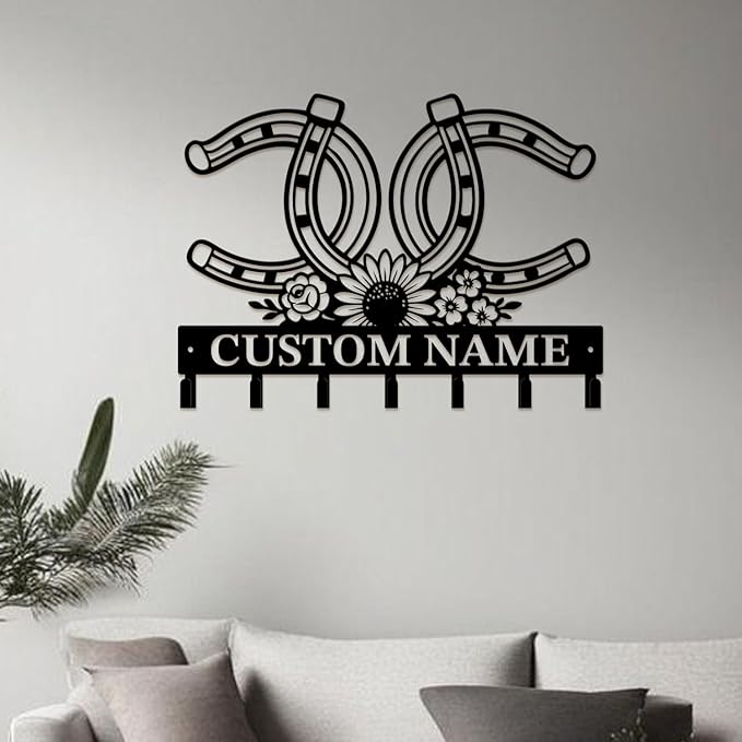 Custom Western Cowboy Metal Iron Key Hooks,Personalized Name & Text Engraving,Decor Wall Keys Holder for Home Entryway (Style F)