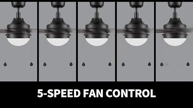 CEME 52" Ceiling Fan with Light Low Profile, DC 5 Speeds Silent Ceiling Fan with Remote, 4 Dual Finish Blades, 3 Light Colors Dimmable LED for Bedroom Room, Black