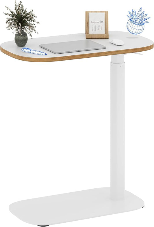 FLEXISPOT Adjustable C Table with Wheels, Mobile Snack Side End Table Sofa Couch Bedside Table Laptop Cart TV Tray Night Stand Small Space Side Table(23.6" W x 13.8" D,White)