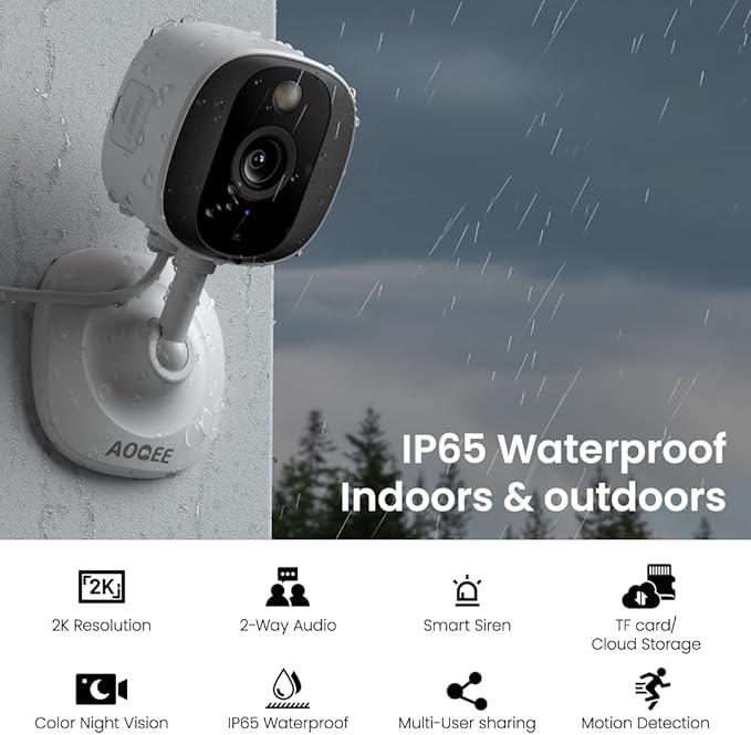 2K Cameras for Home Security-Outdoor/Indoor Camera for Dog/Cat/Pet/Nanny/Baby, Color Night Vision, White Light, Siren, 24/7 SD Recordings, Works with Alexa/Google Home, C1 (C1-White-4pack-2.4G)