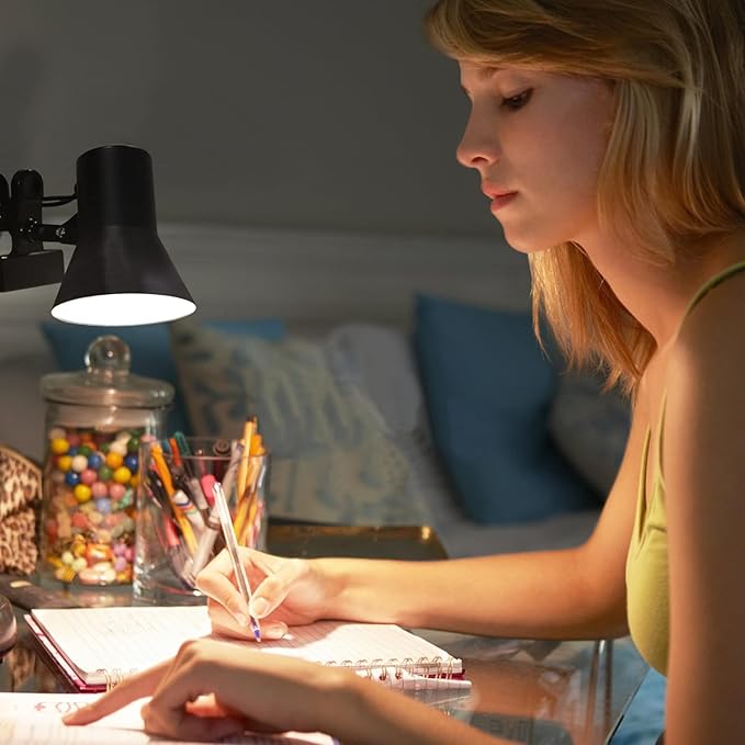 LED Clip-on Desk Lamp, 360° Adjustable Clamp Desk Light with Switch, 5W 280LM 4000K Cool White Small Table Light Plug-in for Home Office, Study, Dorm, ETL Listed