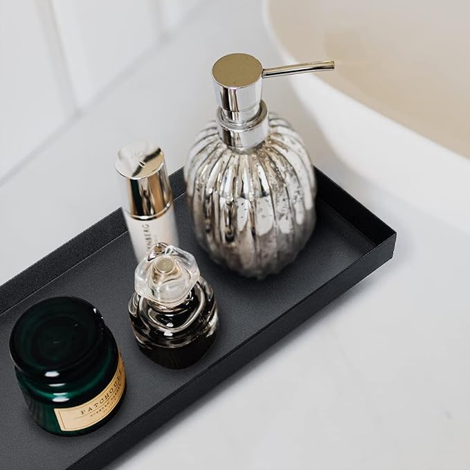 Rectangle Black Matte Metal Tray, Suit for Candle Holder, Vanity Decor Projects, Bathroom Toilet Tank Tray, Perfume or Jewelry Storage, and Coffee Table Centerpiece