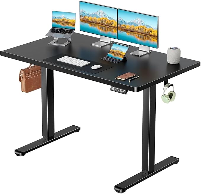 Marsail Electric Standing Desk with One-Piece Desktop,63 x 30 inch Height Adjustable Office Gaming Computer Desk with Deeper Tabletop, Stand up Desk with 4 Memory Presets, table for Bedroom,2 Packages