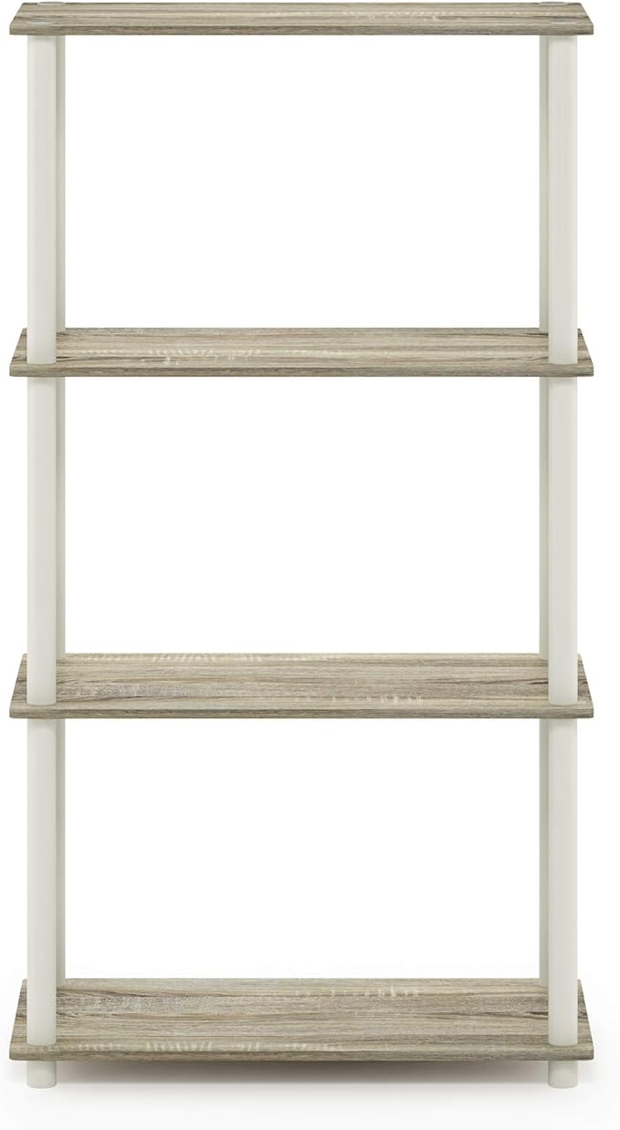 Furinno Turn-N-Tube 4-Tier Multipurpose Shelf Display Rack, Round Tubes, Sonoma Oak/White