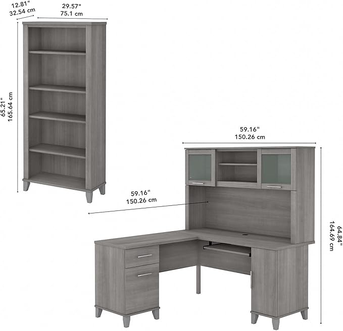Bush Furniture File Drawer Accommodates Letter-Size documents While Box Drawer Stores Office Supplies and Utensils