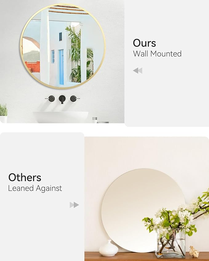 30 Inch Golden Circle Wall Mirror, Modern Round Metal Framed Mirror for Bathroom, Entryway, Living Room, Bedroom, Dining Room, Hallway, Decorative Home Décor, Easy Mount