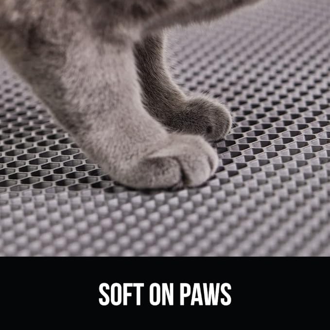 GORILLA GRIP Honeycomb Cat Litter Box Mat, 35x24 Two Layer Trapping Waste Mats, Soft On Paws, Litter Box Supplies and Essentials for Indoor Cats, Traps Excess, Water Resistant for Floors, Gray