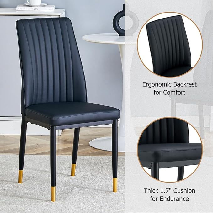 Modern Dining Table Set for 6, Marble Kitchen Table Chair Set for 6, Rectangular Kitchen Table with 6 Pu Leather Upholstered Chair for Dining Room