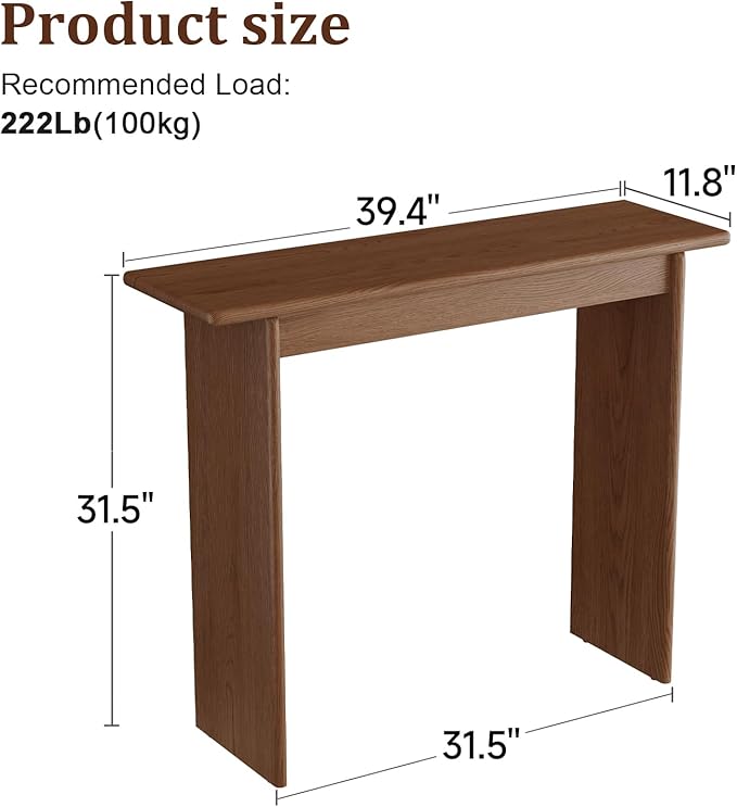 AQIMUELE Wood Console Table for Entryway, Mid Century Modern Console Table, Walnut Sofa Table for Living Room, Hall Way, Walnut Color