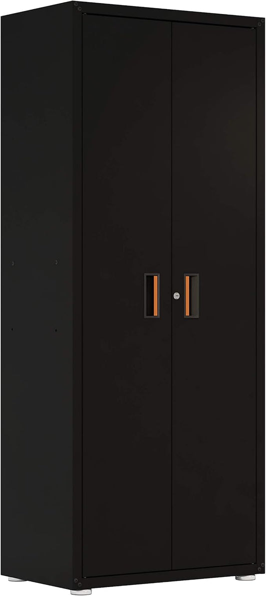 Home Tall Steel Storage Cabinet w/Lock & Key, Two Door Garage/Office/Classroom Cabinet, Removable Shelf, Pivot Hinges, 18.2" L 30.3" W 5.4" H (Black)