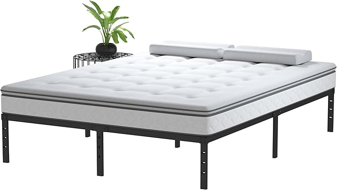 12 Inch Full Size Bed Frame No Box Spring Needed, Heavy Duty Metal Platform Bed Frame Full Support Up to 3000 lbs, Easy Assembly, Noise Free, Black
