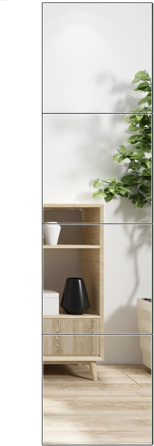 Ruomeng Full Length Wall Mirror Tiles - 10" x 10" x 4Pcs Frameless Full Body Mirror Tiles Wall Mounted Mirror for Home Gym Vanity Bedroom, Living Room
