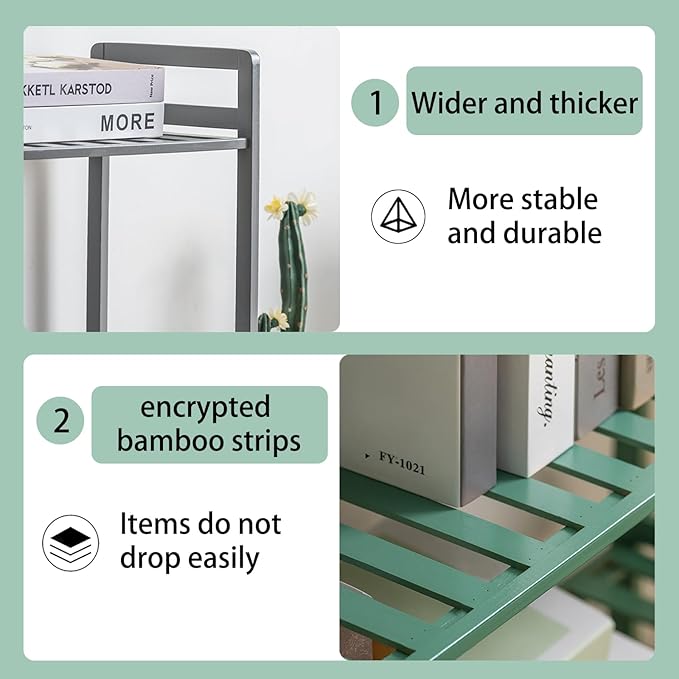 Bamboo Shelf, 4-Tier Bookcase Storage Shelves, Small Book Rack Shelving Unit, Multipurpose Storage Display Shelf for Bathroom Kitchen Living Room Office, 25W x 35D x 100H (4-Tier Grey)