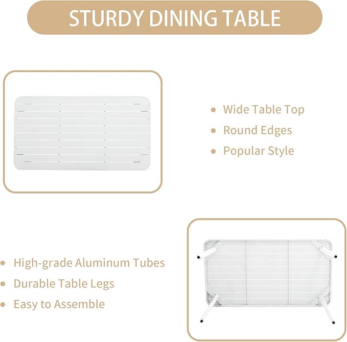 Outdoor Dining Table for 4 Person 62" Rectangle Aluminum Table Patio Furniture for Garden, Lawn, Patio, White
