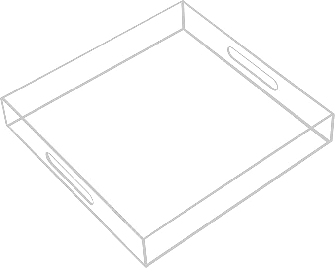 Clear Acrylic Serving Tray with Handles-Butler Trays for Coffee Table, Snacks,Breakfast in Bed, Kitchen Countertop,Vanity,Makeup Organizer,Ottoman (Clear, 12x12 Inches)