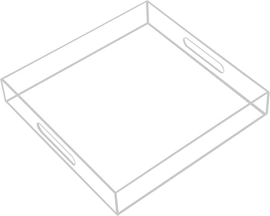 Clear Acrylic Serving Tray with Handles-Butler Trays for Coffee Table, Snacks,Breakfast in Bed, Kitchen Countertop,Vanity,Makeup Organizer,Ottoman (Clear, 12x12 Inches)