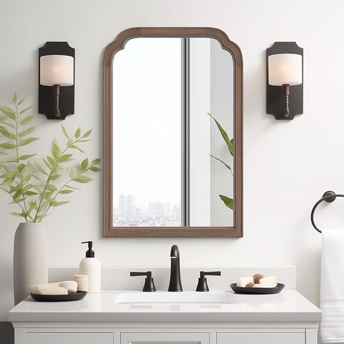 WallBeyond Wood Bathroom Mirrors for Wall Mounted, 20" x 30" Rustic Wood Frame Wall Mirrors Decorative for Living Room or Bedroom Vanity Mirror (Walnut)