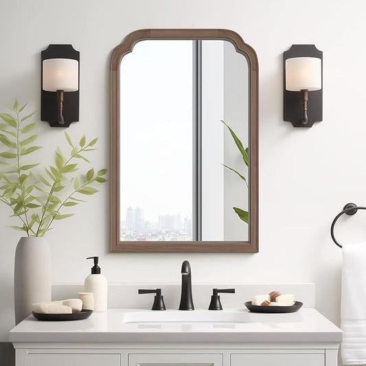 WallBeyond Wood Bathroom Mirrors for Wall Mounted, 20" x 30" Rustic Wood Frame Wall Mirrors Decorative for Living Room or Bedroom Vanity Mirror (Walnut)