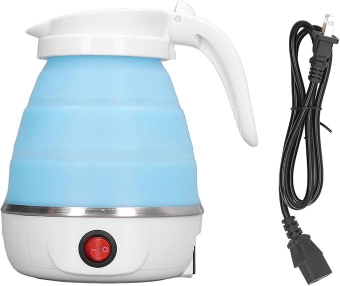 Folding Electric Kettle, US Plug 110V 400W Collapsible Hot Water Kettle with Detachable Power Cord for Desktop (Blue)