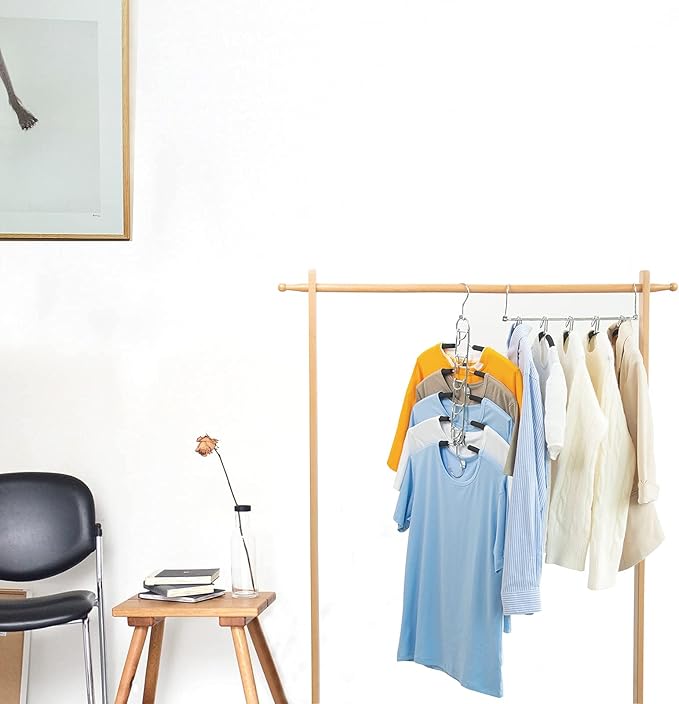 Nature Smile 2 Pack 5 in 1 Anti Slip Clothes Hangers,Space Saver Magic Metal Hangers,Multi Layers Wardrobe Clothes Rack,Heavy Duty Metal Blouse Hanger Closet Storage Organizer