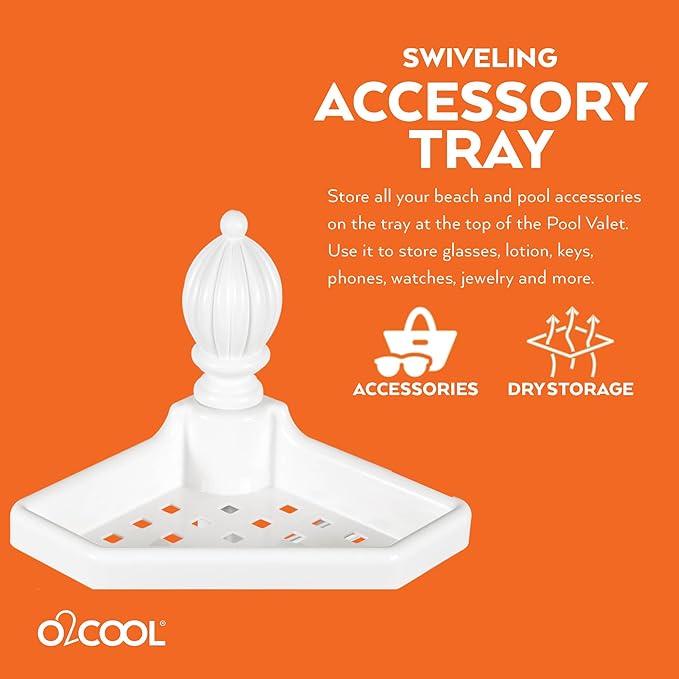 O2COOL Pool & Spa Valet, Adjustable Pool & Patio Towel Holder with Weighted Base, Outdoor Towel Bar, Poolside Table, White