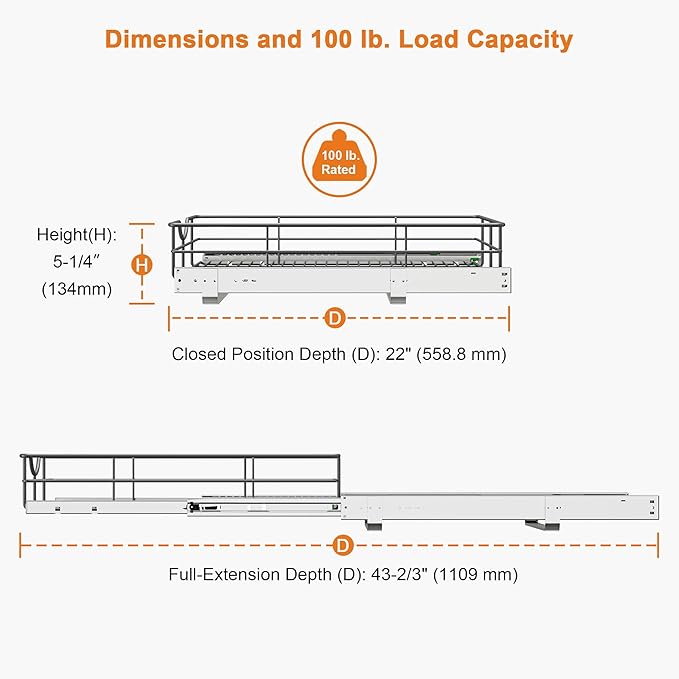 ALINE FURNITURE Pull Out Shelves - 20" W x 22" D Soft Close Pull Out Cabinet Organizer 1 Tier - Slide Out Drawers with Shelf Liner, Heavy Duty Steel Wire Baskets for Kitchen Cabinets, Pantry, Bathroom