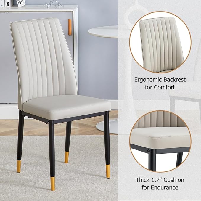 Modern Dining Table Set for 4, Marble Kitchen Table Chair Set for 4, Rectangular Kitchen Table with 4 Pu Leather Upholstered Chair for Dining Room