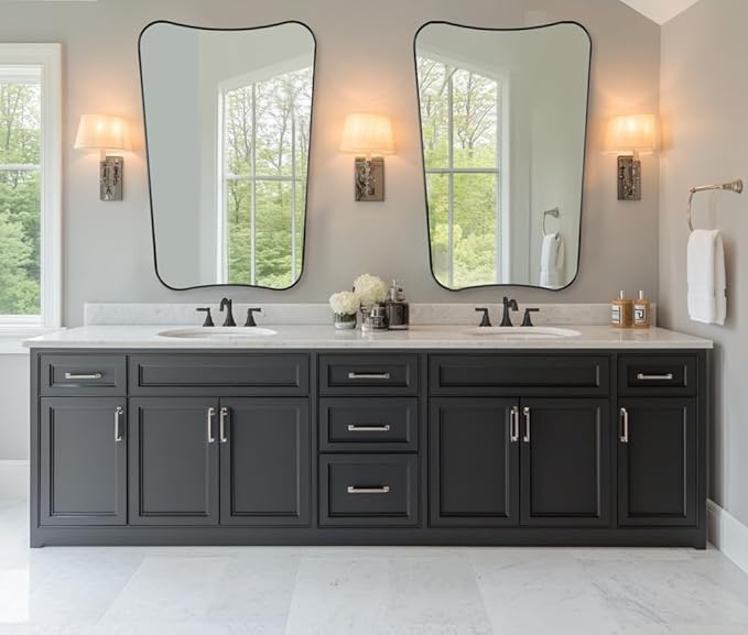 ANDY STAR Matte Black Mirror, 24x40 Inch Bathroom Vanity Mirror, Asymmetrical Mirror in Premium Stainless Steel Frame, Deep 1’’, Butterfly Shaped Decorative for Bathroom, Powder Room, Entryway