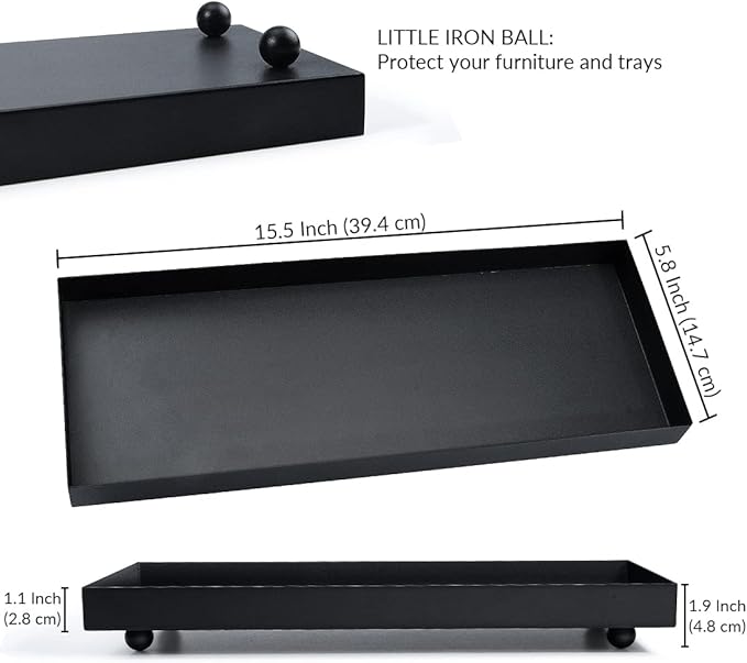 Rectangle Black Matte Metal Tray, Suit for Candle Holder, Vanity Decor Projects, Bathroom Toilet Tank Tray, Perfume or Jewelry Storage, and Coffee Table Centerpiece