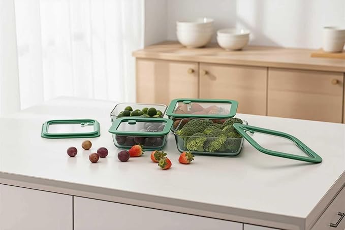 Crispa Teal Glass Food Storage Containers with Silicone Lids, 100% Plastic-Free, Leakproof Airtight, Microwave/Freezer Storage Containers/Glass Meal Prep Containers 4-Pack 21oz & 37oz