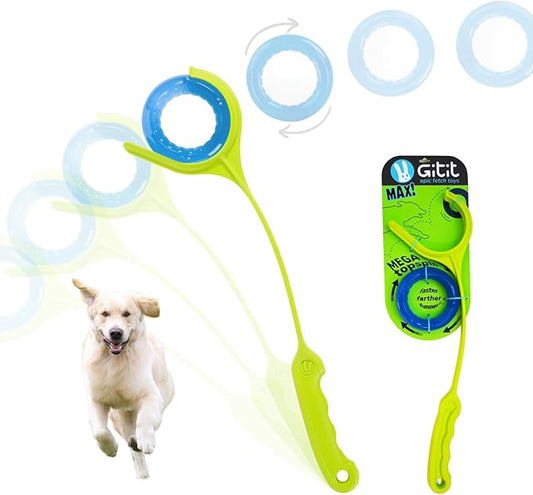 Gitit MAX! - Launcher + Ring, Epic Fetch Dog Toy, Slobberless/Clean Hands Loading, for Medium to Large Dogs